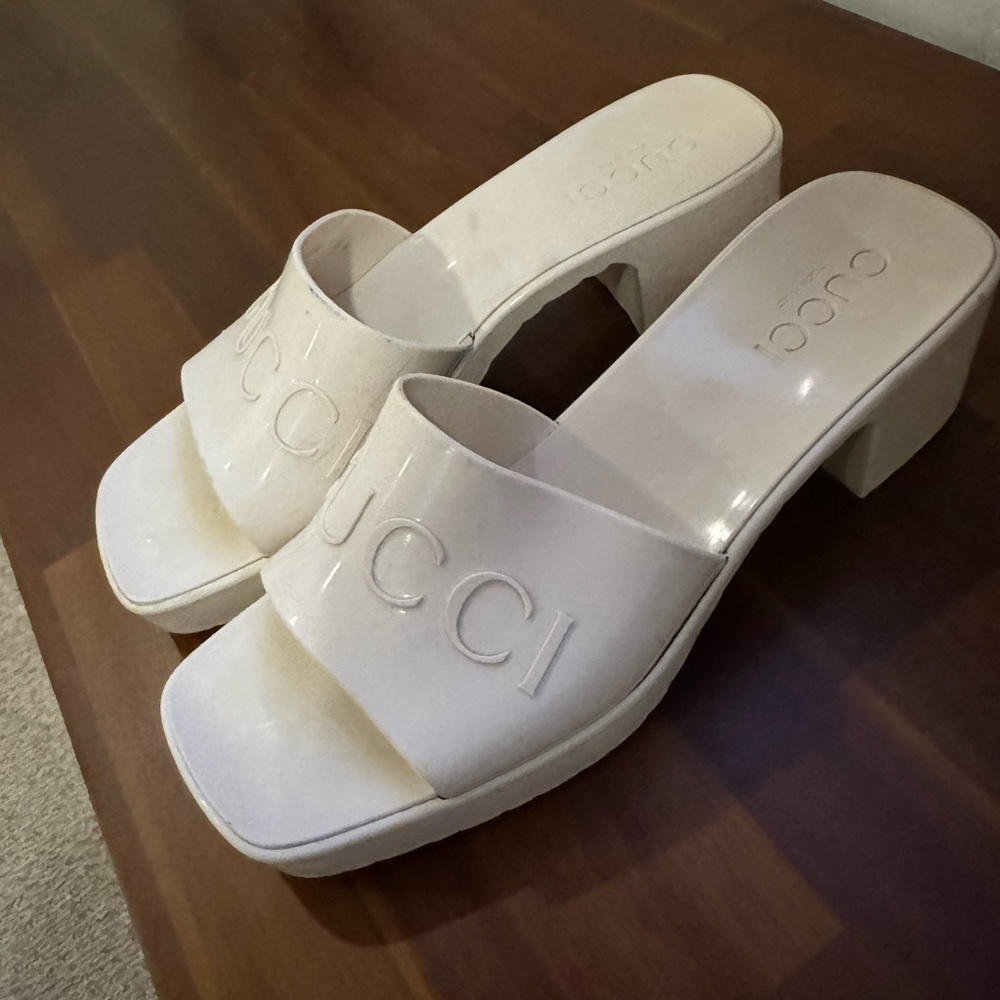 Gucci Women's White Mules Rubber 60mm - Picture 2 of 3
